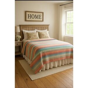 Woolrich Wool Striped Blanket 88 X 106 Cabin Lodge Farmhouse Ranch Bedspread